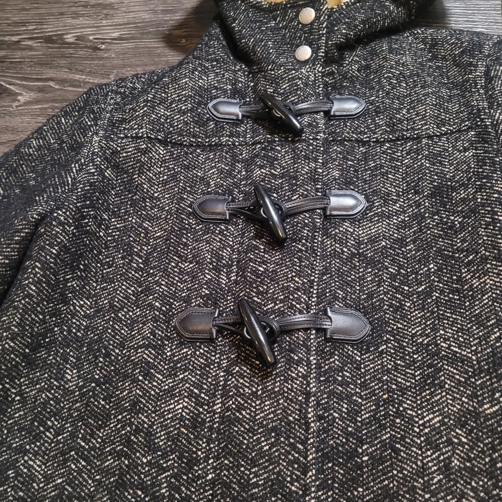 Coach Duffle Wool/Alpaca Blend Oversized Coat in Charcoal with Sherpa Hood Sz S - Picture 7 of 12